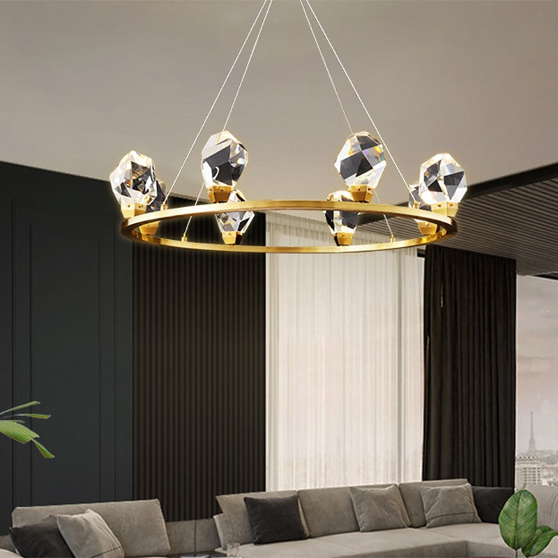 Halo Ring à facettes Crystal Pendant Light Modernisme 6/8 Lights Brass Finish Plafond Chandelier