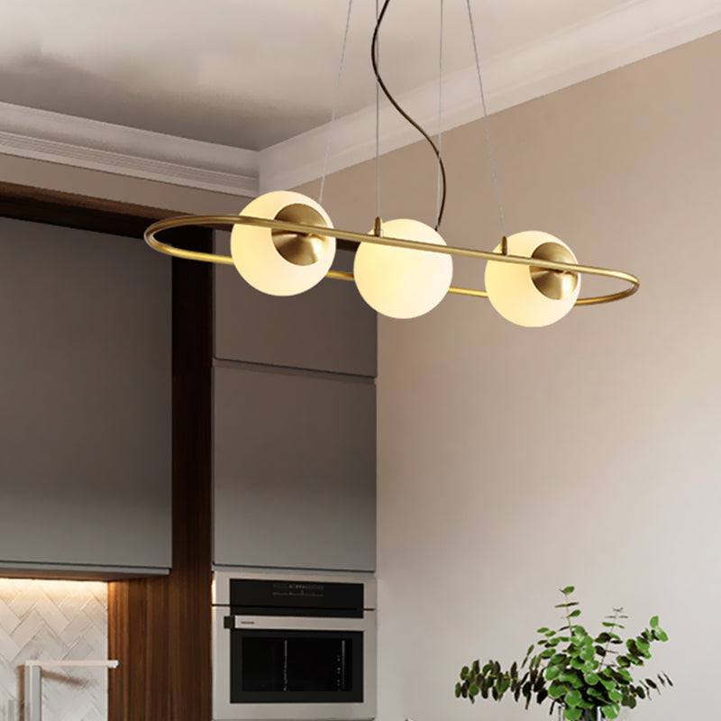 Sfera sala da pranzo lampadario in vetro smerigliato in vetro a 3 luci dopo moderno lampada a soffitto appesa con raggio di anello ovale in ottone