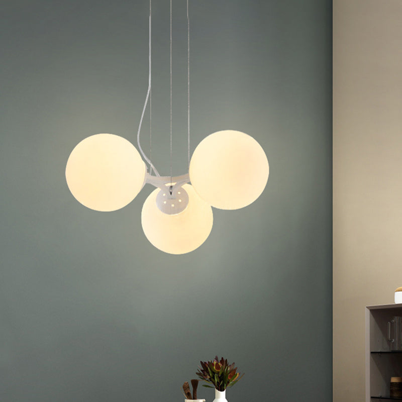 Milk White Glass Global Ceiling Chandelier Modernist 3-Head Suspended Pendant Light