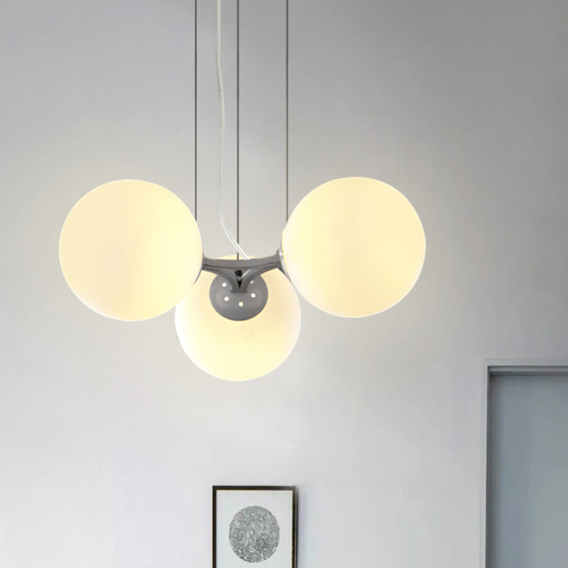 Milk White Glass Global Ceiling Chandelier Modernist 3-Head Suspended Pendant Light
