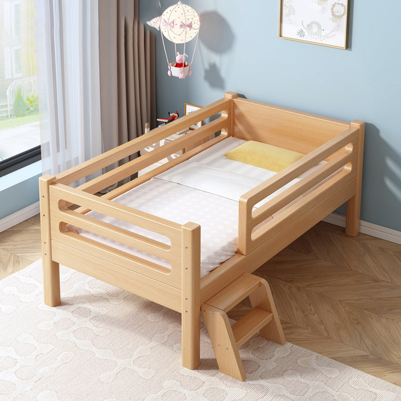 Solid Wood Baby Crib Modern Beech Nursery Bed with Guardrails