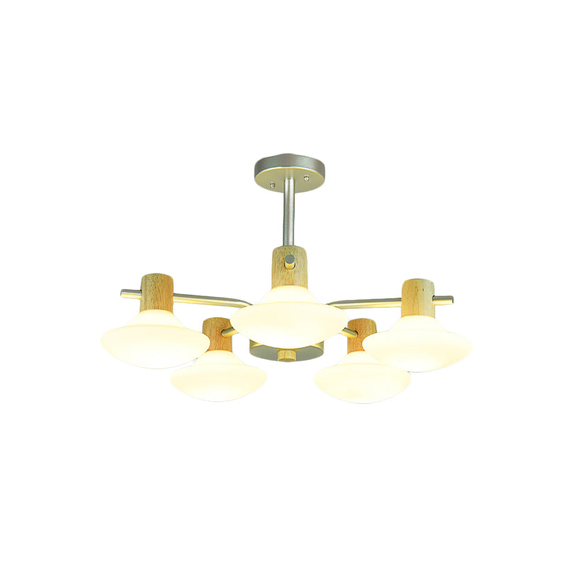 Modernisme Mushroom Semi Flush Light Opal Grosted Verre 5/6 TEAUX PLAFICATION DE CHAMBRE EN BOIS