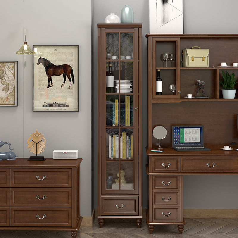 Mid-Century Modern Pine Storage Cabinet Solid Wood Brown Storage Cabinet with Drawer