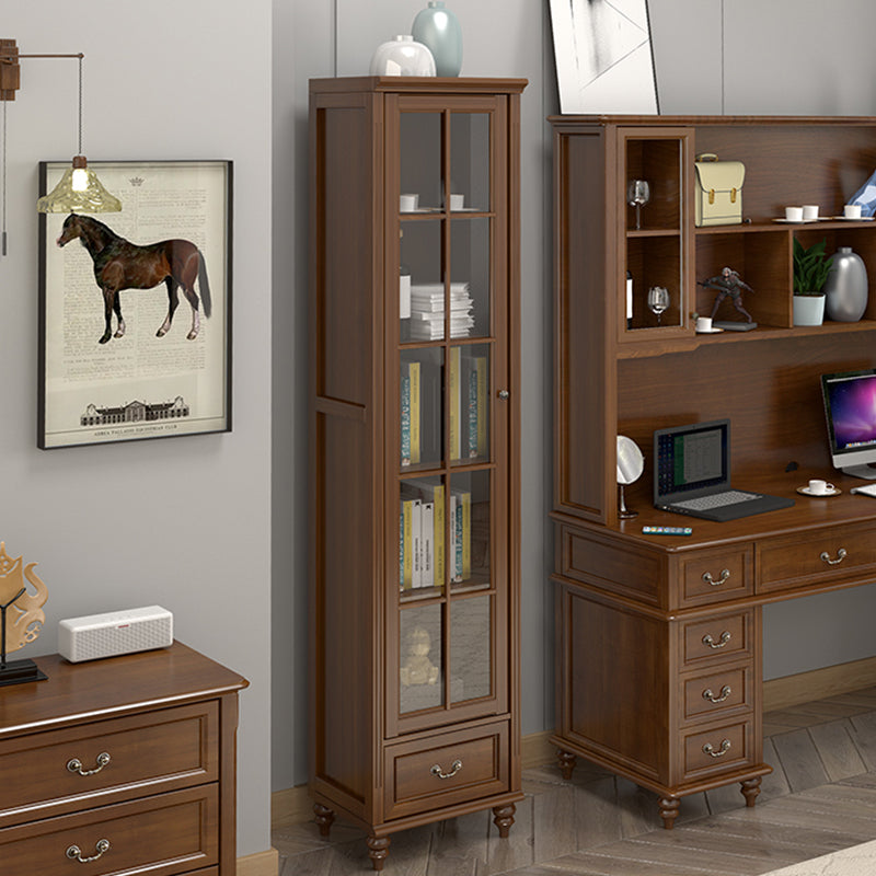 Mid-Century Modern Pine Storage Cabinet Solid Wood Brown Storage Cabinet with Drawer