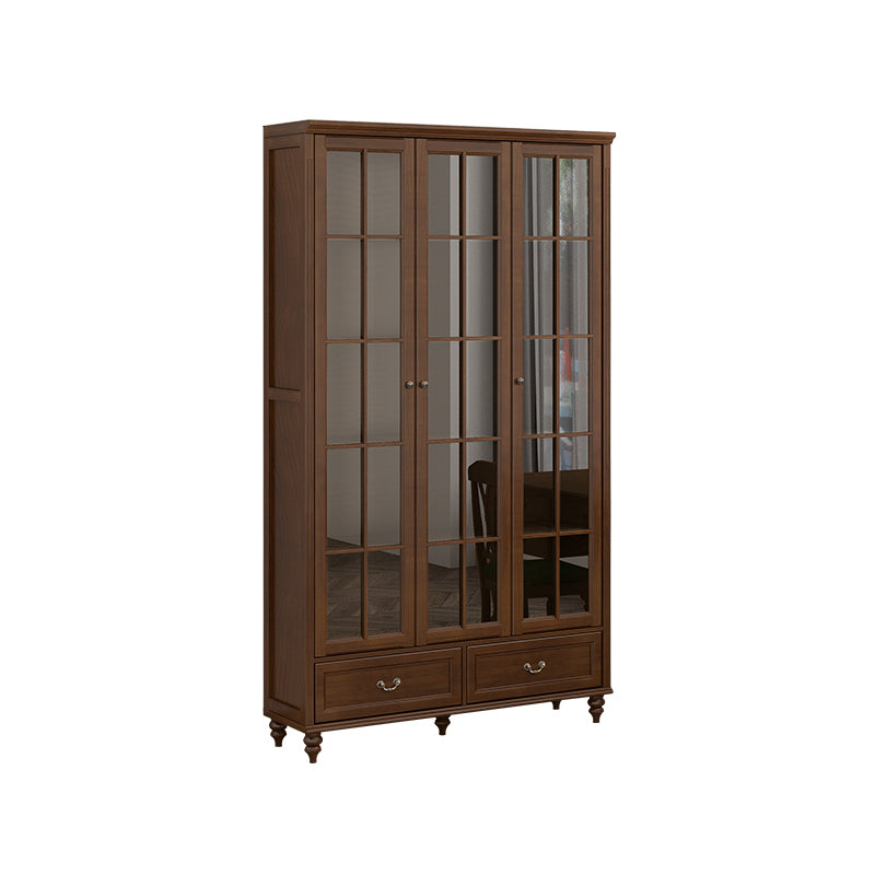 Mid-Century Modern Pine Storage Cabinet Solid Wood Brown Storage Cabinet with Drawer