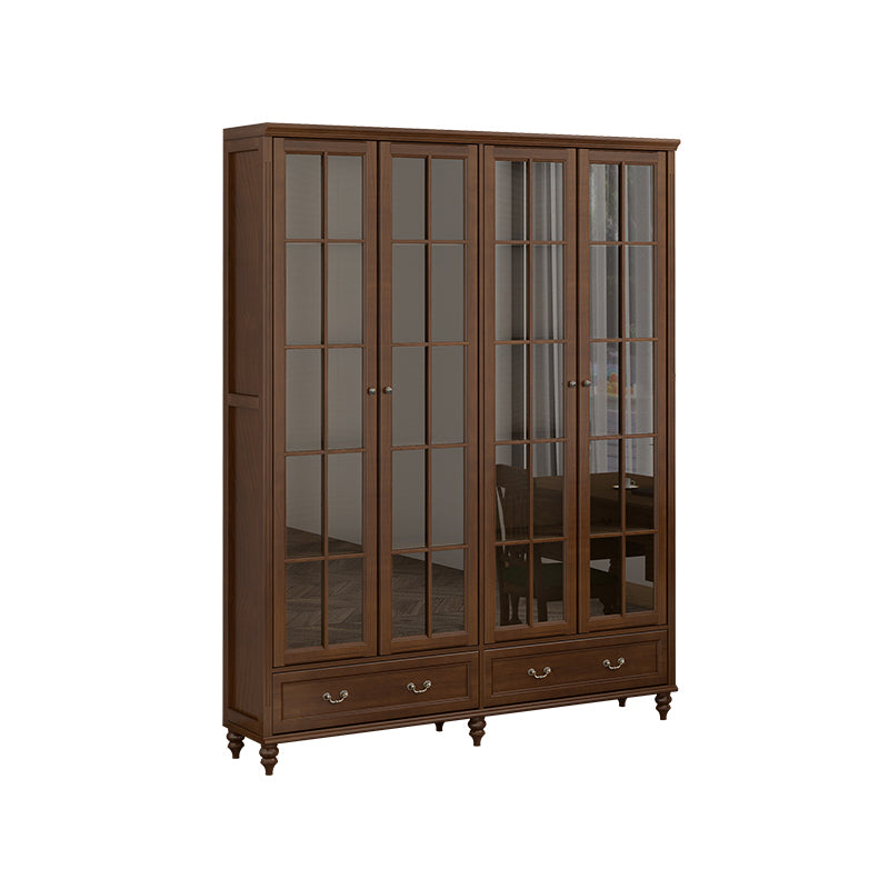 Mid-Century Modern Pine Storage Cabinet Solid Wood Brown Storage Cabinet with Drawer