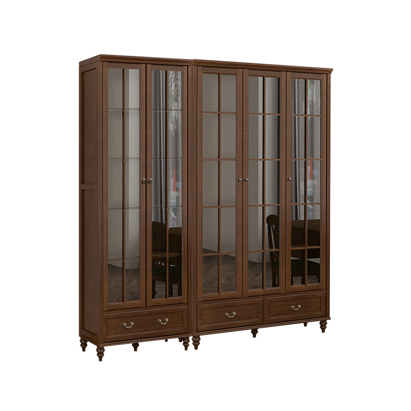 Mid-Century Modern Pine Storage Cabinet Solid Wood Brown Storage Cabinet with Drawer