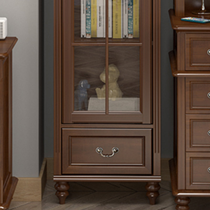 Mid-Century Modern Pine Storage Cabinet Solid Wood Brown Storage Cabinet with Drawer
