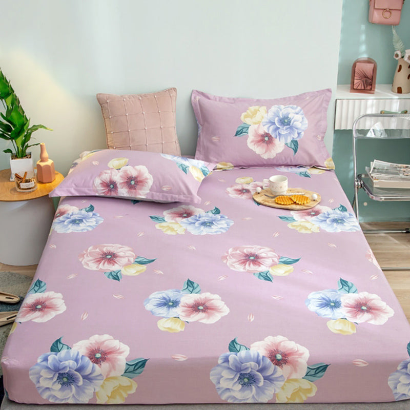 Vintage Cotton Fitted Sheet Cartoon Pattern Non-Pilling Breathable Fitted Sheet