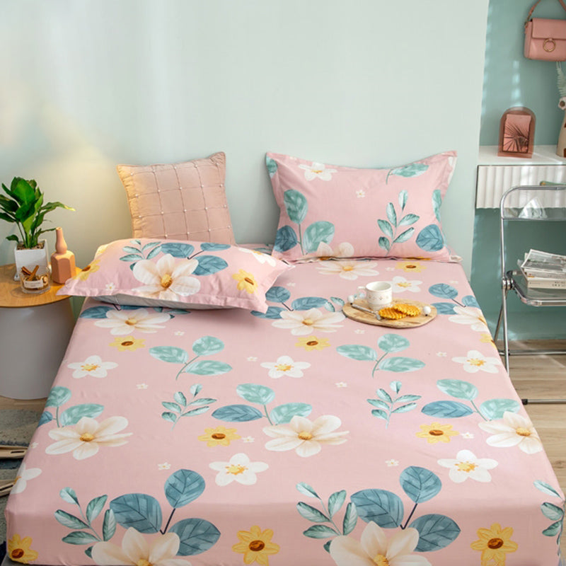 Vintage Cotton Fitted Sheet Cartoon Pattern Non-Pilling Breathable Fitted Sheet