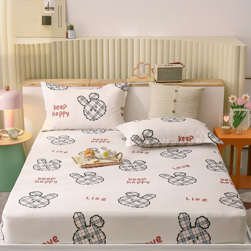 Vintage Cotton Fitted Sheet Cartoon Pattern Non-Pilling Breathable Fitted Sheet