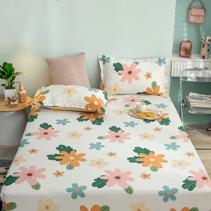 Vintage Cotton Fitted Sheet Cartoon Pattern Non-Pilling Breathable Fitted Sheet