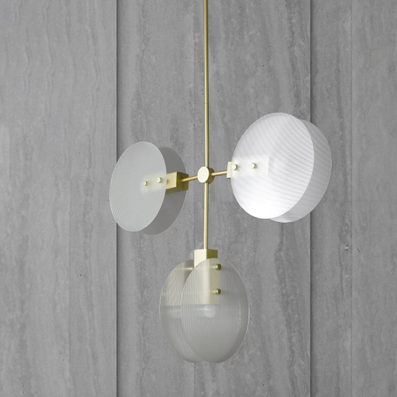 Acrylic Round Panel Chandelier Light Postmodern 2/3 Bulbs Gold Finish Hanging Ceiling Lamp