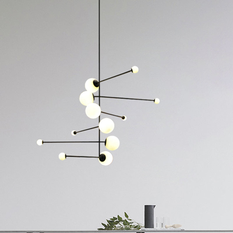 Spiral Linear Iron Chandelier Lighting Modernism 12 Lights Black Hanging Pendant for Restaurant