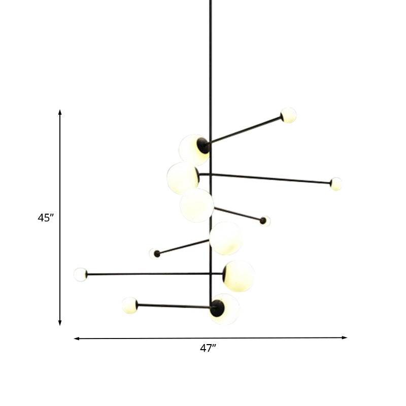 Spiral Linear Iron Chandelier Lighting Modernism 12 Lights Black Hanging Pendant for Restaurant