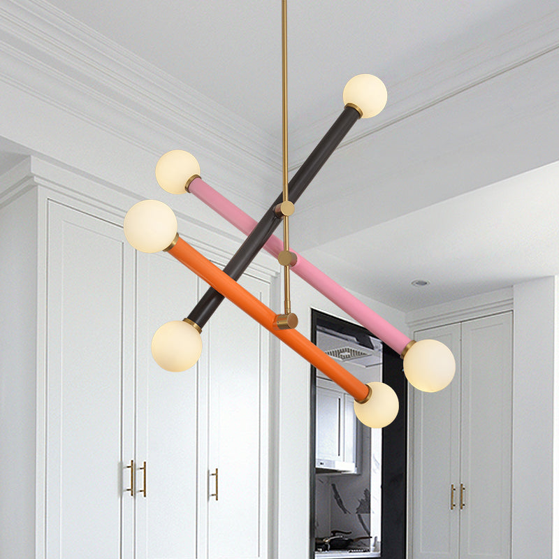 Lampadario a pendente lineare metallico Contemporaneo 6 lampadine Black-Pink-Orange LED Suspension Light