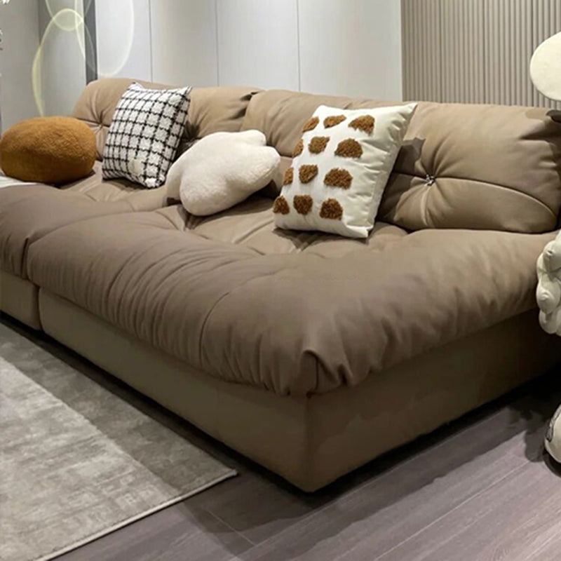 Tufted Down Fill Cushions Sofa Faux Leather Armless Settee in Dark Brown