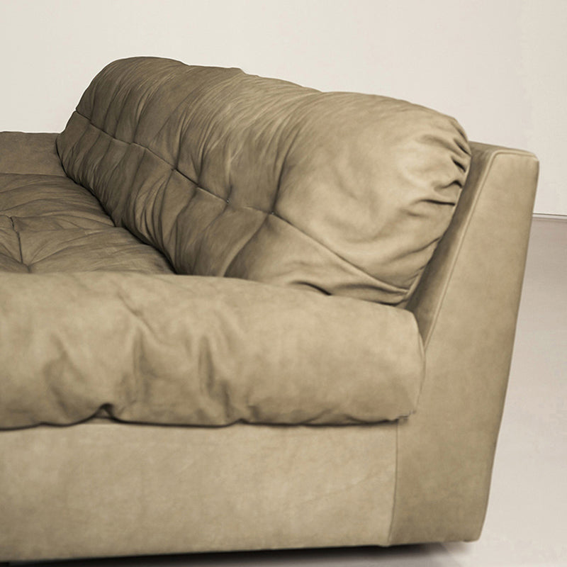 Tufted Down Fill Cushions Sofa Faux Leather Armless Settee in Dark Brown