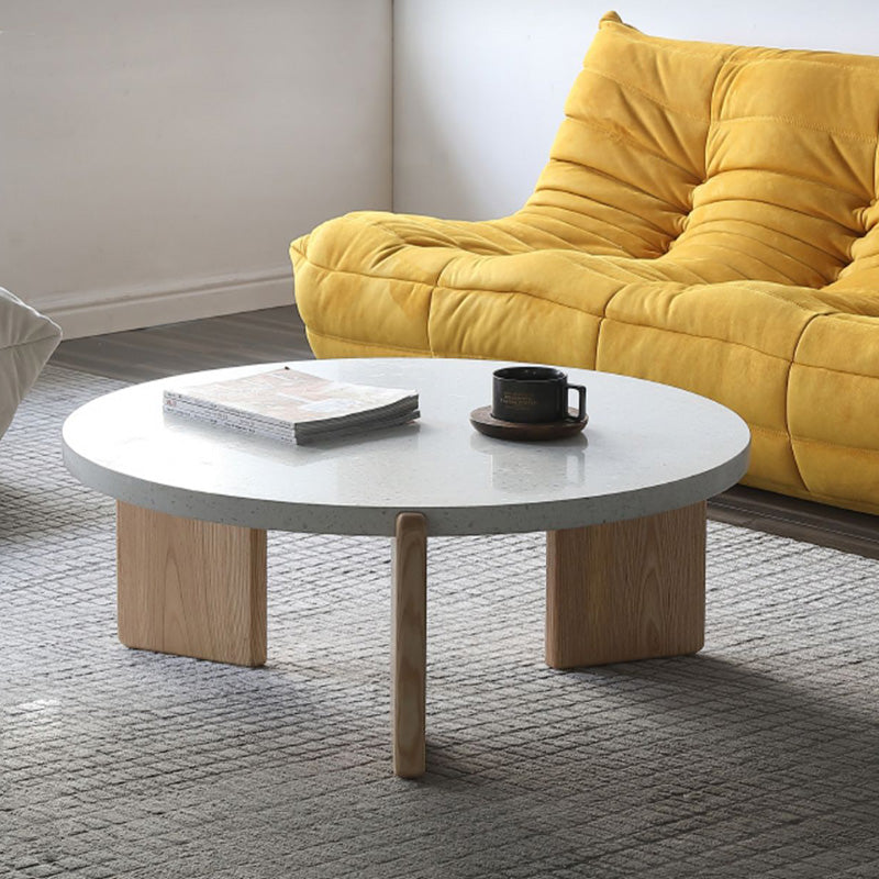 Round Stone Coffee Table Contemporary 3 Legs Coffee Cocktail Table