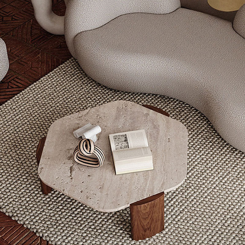 Contemporary Hexagon Coffee Table 3 Legs Stone Coffee Cocktail Table
