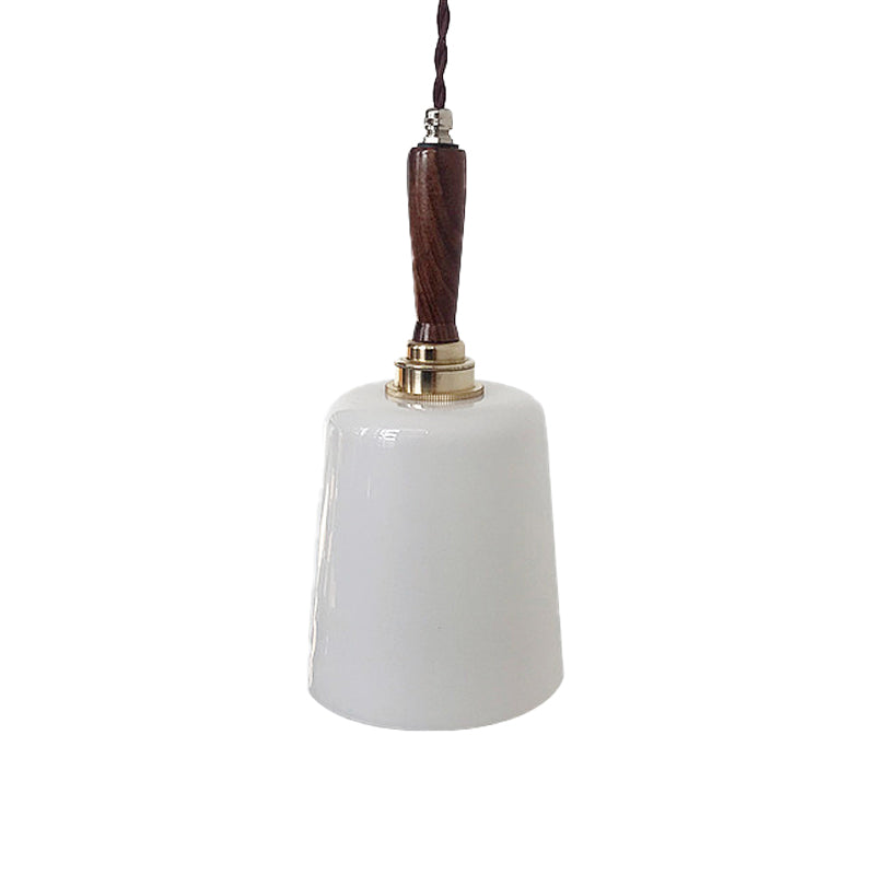 Bell Hanging Light Kit Vintage Milk White Glass 1 Bulb Brown Ceiling Suspension Lamp
