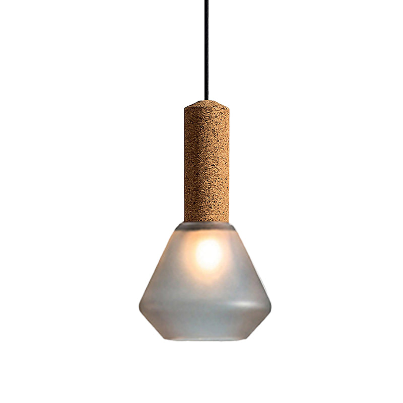Modernist 1-Light Pendant Wood Diamond Ceiling Hang Fixture with Textured White/Smoke Gray Glass Shade