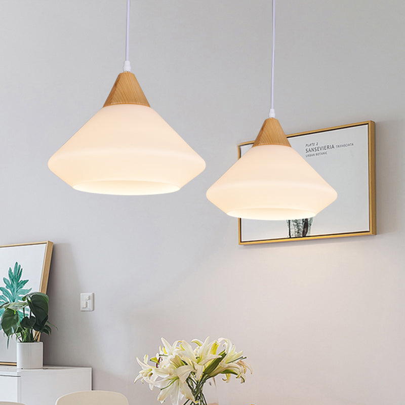 1 salle à manger légère Diamond plafonnier Pendard en bois moderniste avec une teinte en verre blanc diamant
