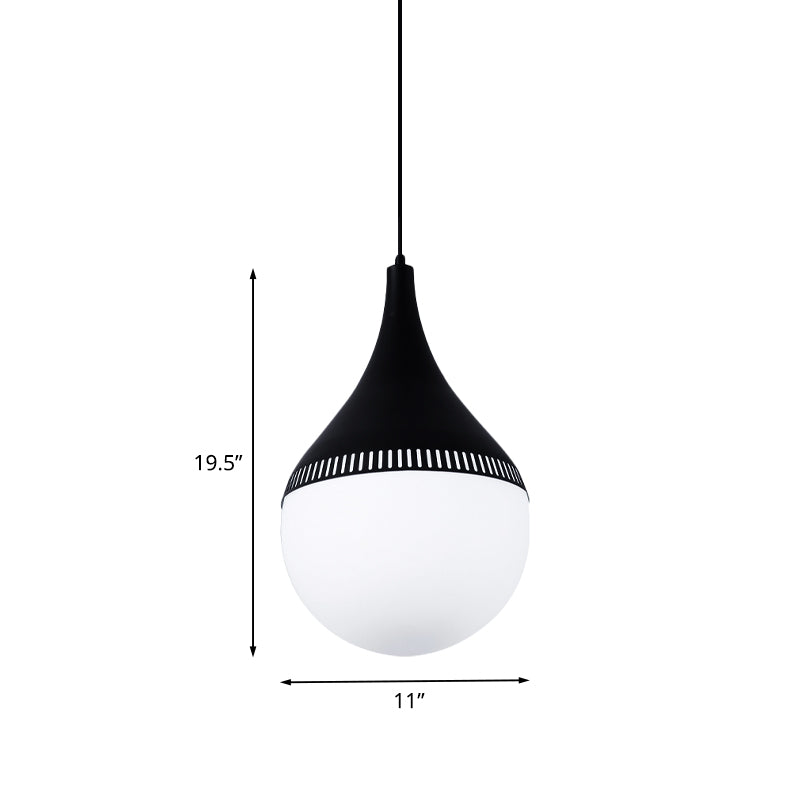 Modern Teardrop Hanging Ceiling Light Cream Glass 1 Head Corridor Pendant Lamp in Black