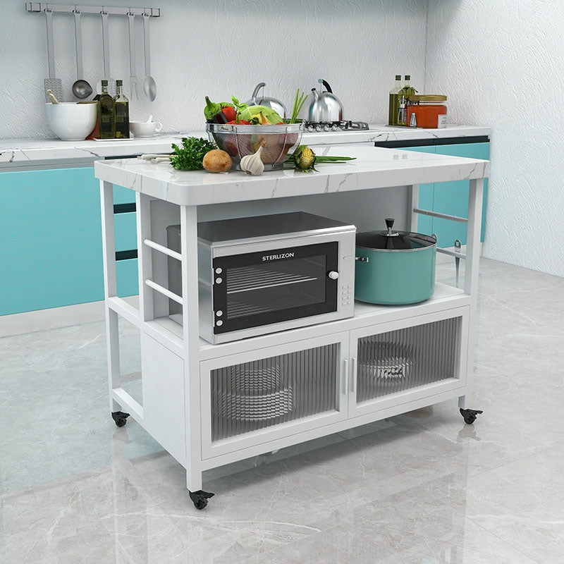 Modern Marble Prep Table Dining Room Island Table with Storage Cabinet