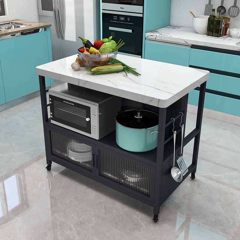 Modern Marble Prep Table Dining Room Island Table with Storage Cabinet