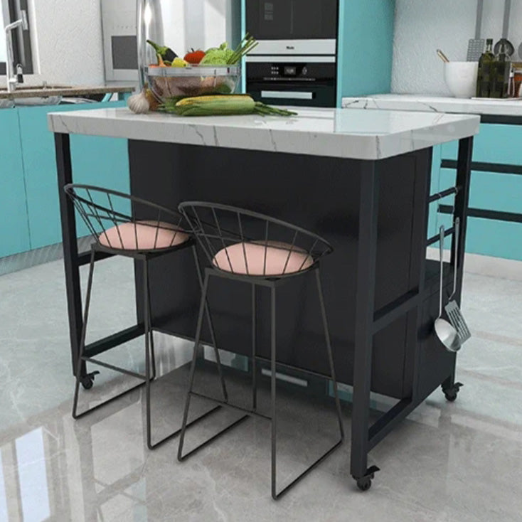 Modern Marble Prep Table Dining Room Island Table with Storage Cabinet