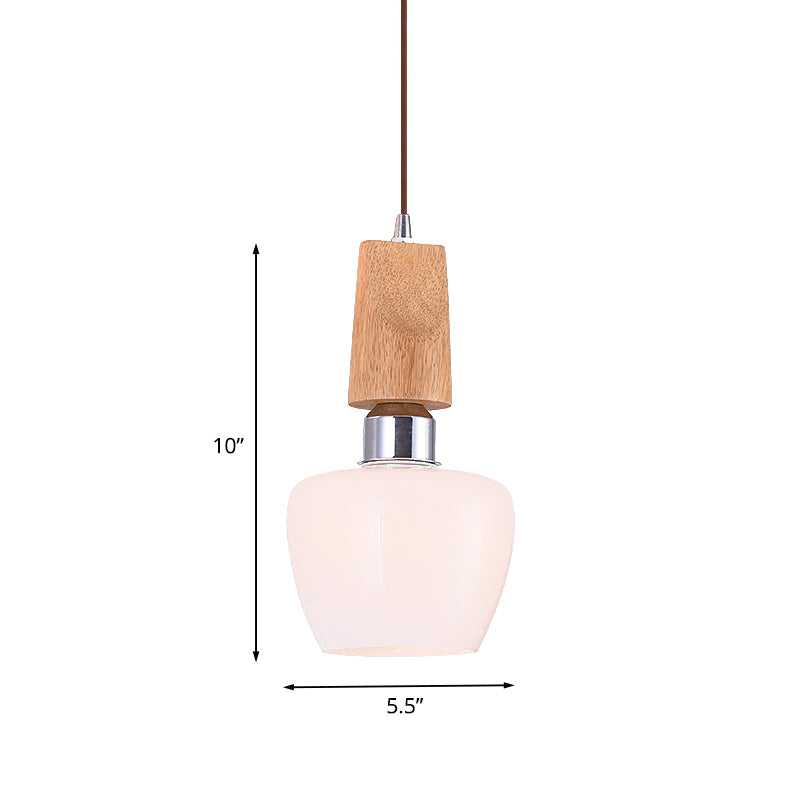 Chrome Tulip Pendant Vintage 1-Light Frosted White Glass Hanging Lighting with Wood Top