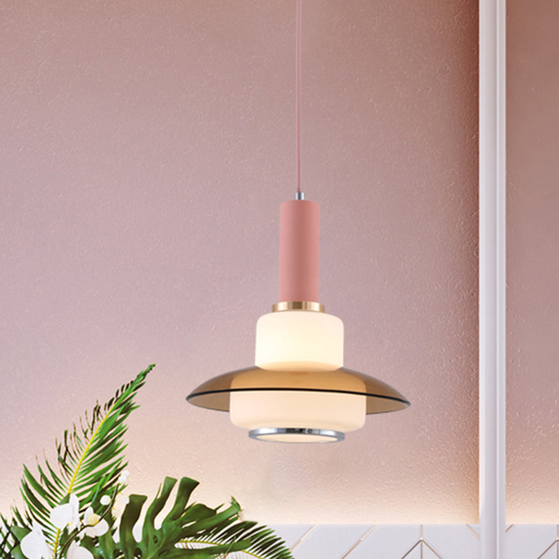 Macaron Gourd Pendant Lighting Opal Glass 1 Head Dining Room Ceiling Suspension Lamp in Pink/Light Blue/Gold