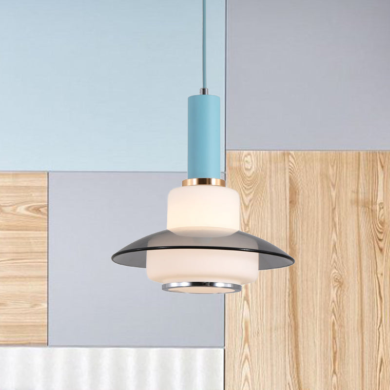 Macaron Gourd Pendant Lighting Opal Verre 1 tête de salle à manger Plafonge lampe de suspension en rose / bleu clair / or