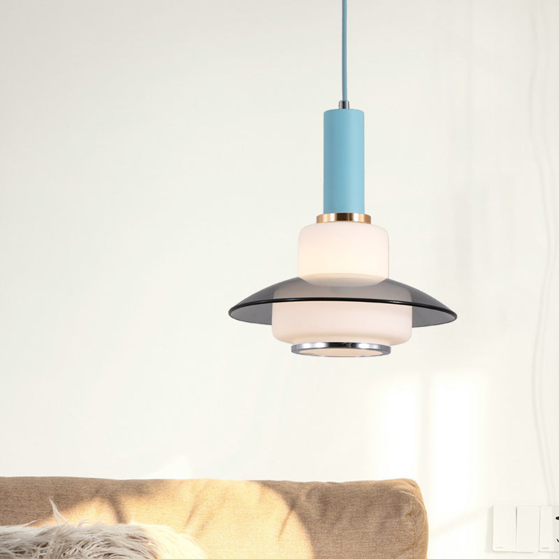 Macaron Gourd Pendant Lighting Opal Verre 1 tête de salle à manger Plafonge lampe de suspension en rose / bleu clair / or