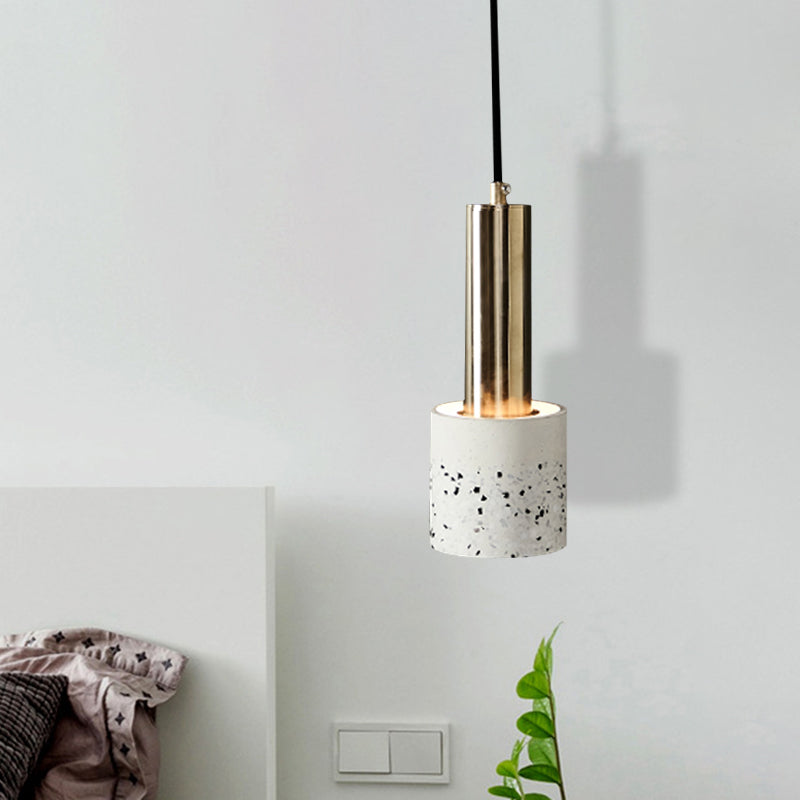 Cylindre suspendu léger Terrazzo Terrazzo 1-Light Lampe de plafond de chambre en blanc en blanc / noir / rose avec tube Gold Top
