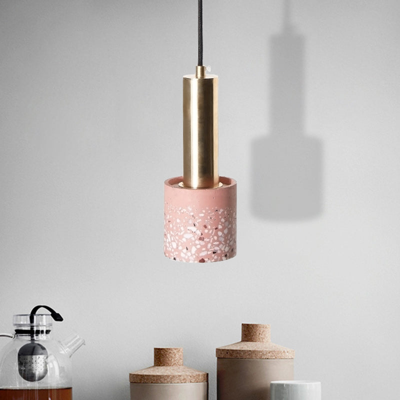 Cylindre suspendu léger Terrazzo Terrazzo 1-Light Lampe de plafond de chambre en blanc en blanc / noir / rose avec tube Gold Top