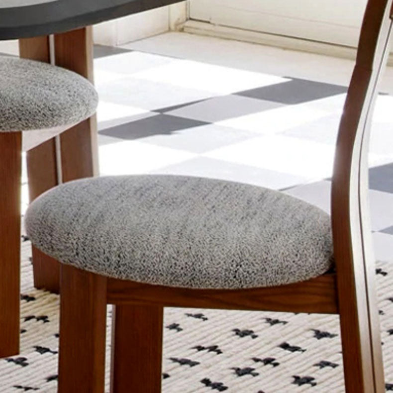Solid Wood Frame Side Chair Slat Back Side Chair with Linen Upholstered