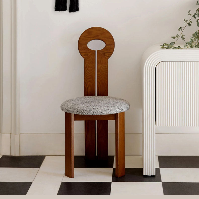 Solid Wood Frame Side Chair Slat Back Side Chair with Linen Upholstered
