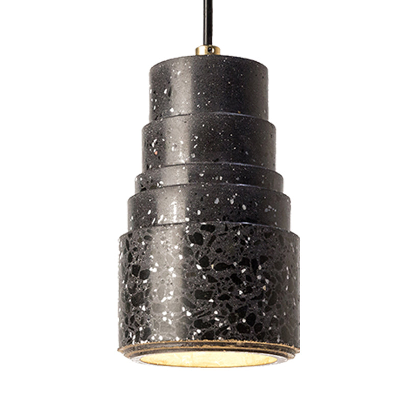 Nordic Tiered Tube Hanging Lighting Terrazzo 1-Light Bedside Drop Pendant Lamp in Black
