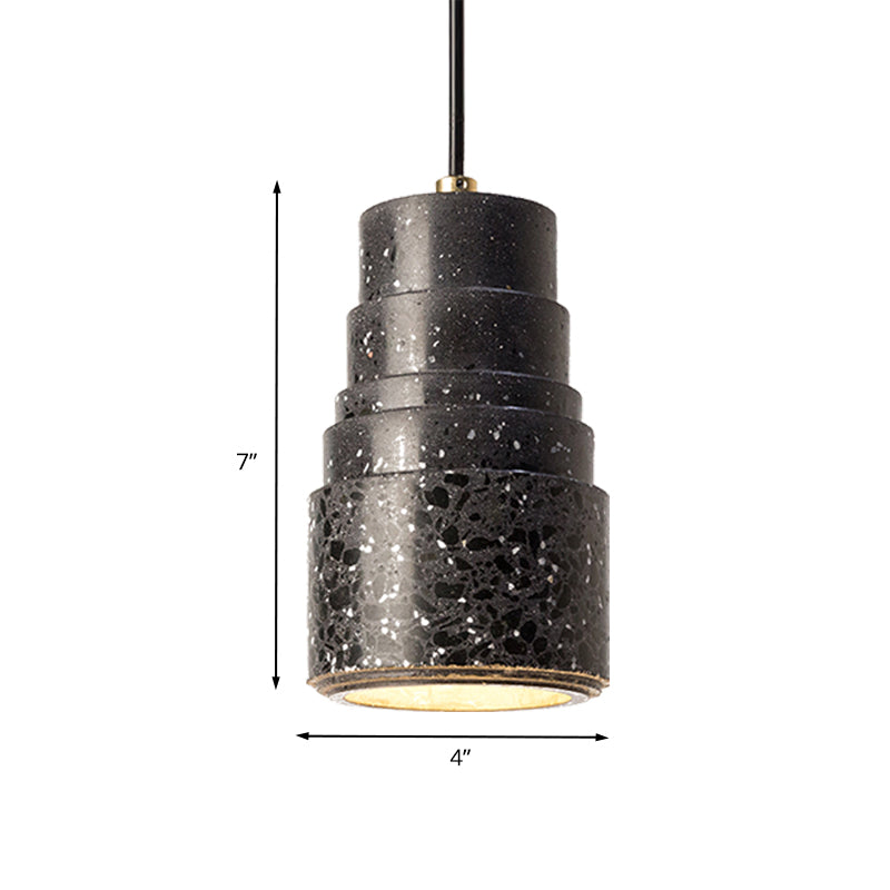 Nordic Tiered Tube Hanging Lighting Terrazzo 1-Light Bedside Drop Pendant Lamp in Black