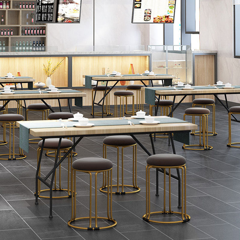 Round Leather Pouf Multi Color Metal Frame Stain Resistant Upholstered Pouf