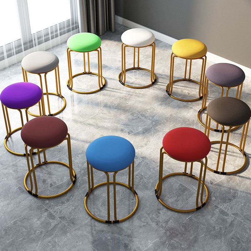 Round Leather Pouf Multi Color Metal Frame Stain Resistant Upholstered Pouf