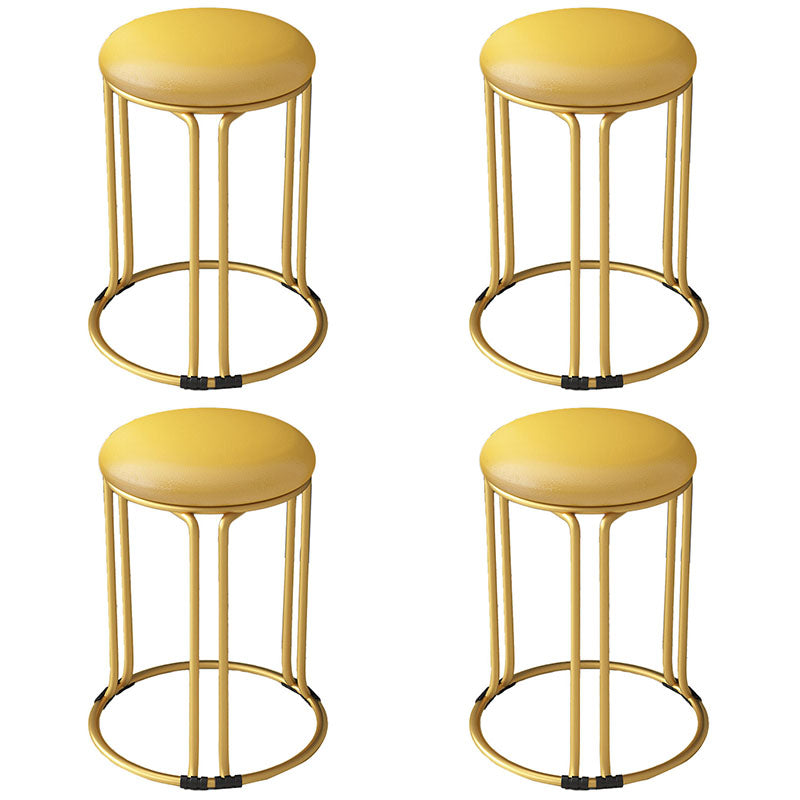 Round Leather Pouf Multi Color Metal Frame Stain Resistant Upholstered Pouf