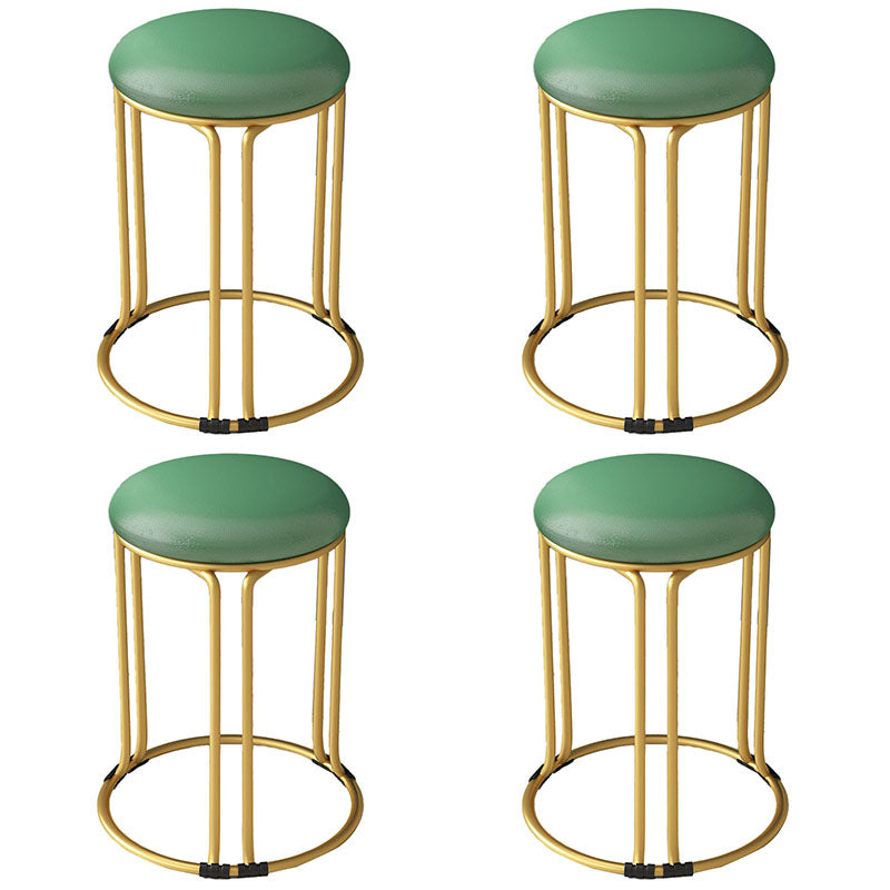 Round Leather Pouf Multi Color Metal Frame Stain Resistant Upholstered Pouf