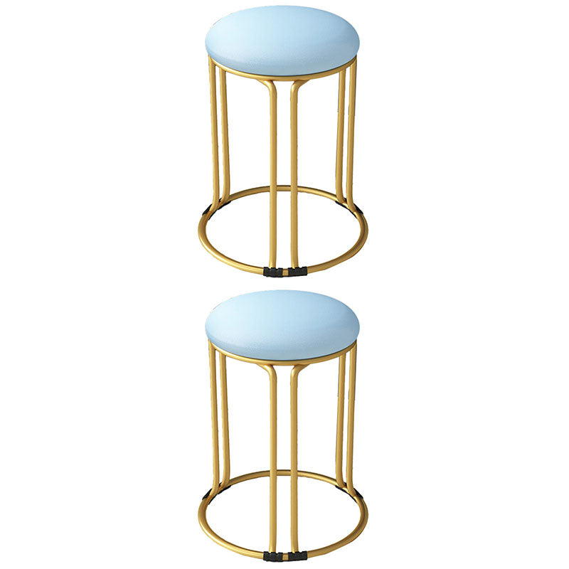 Round Leather Pouf Multi Color Metal Frame Stain Resistant Upholstered Pouf