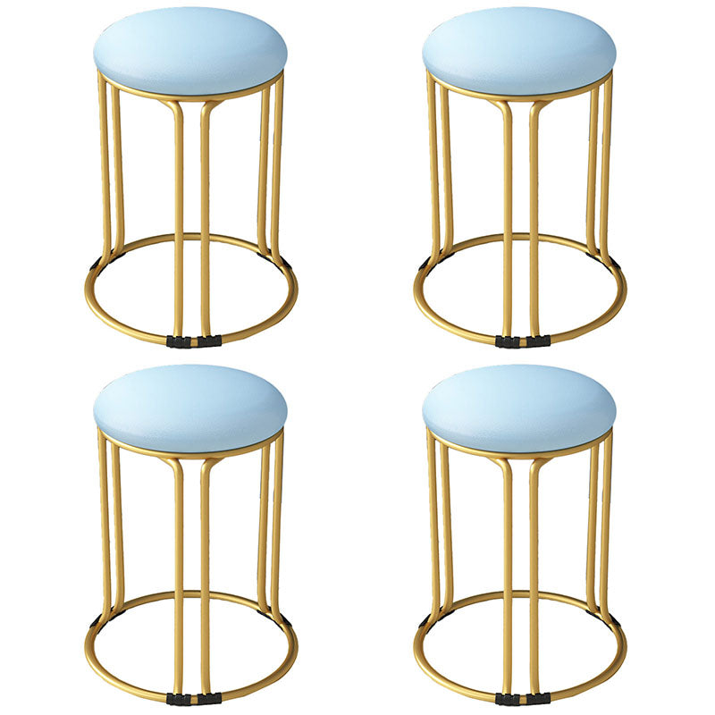 Round Leather Pouf Multi Color Metal Frame Stain Resistant Upholstered Pouf