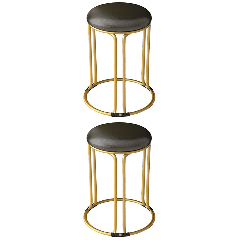 Round Leather Pouf Multi Color Metal Frame Stain Resistant Upholstered Pouf