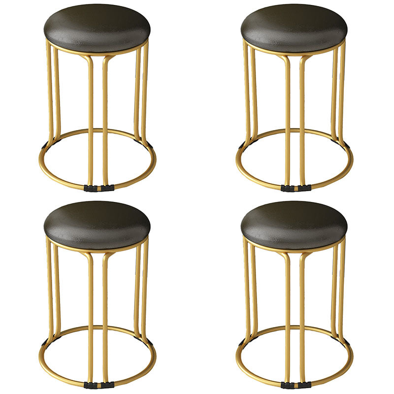 Round Leather Pouf Multi Color Metal Frame Stain Resistant Upholstered Pouf