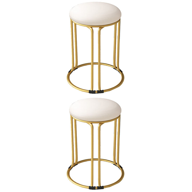 Round Leather Pouf Multi Color Metal Frame Stain Resistant Upholstered Pouf